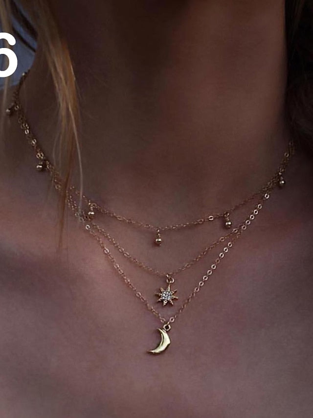 Choker Necklace Charm Necklace Layered Star Ladies Punk Lolita Bohemian Fashion Rhinestone Alloy Gold Layer Necklace 1 Layer Necklace 2 Layer Necklace 3 Layer Necklace 4 40 cm Necklace Jewelry for Women