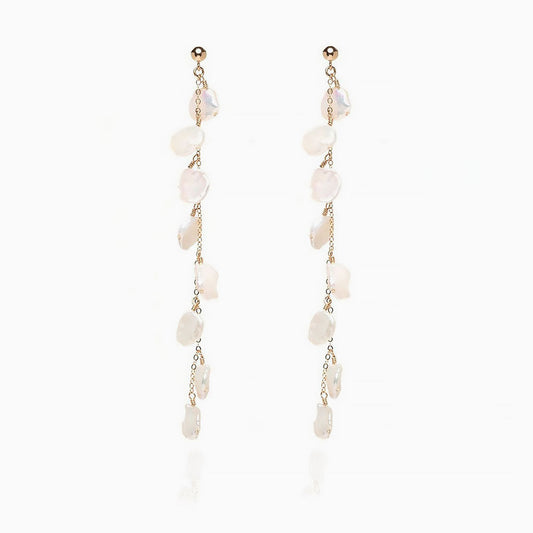 Baroque Petal Pearl Drop Earrings in 18K Gold Plated Cable Chain