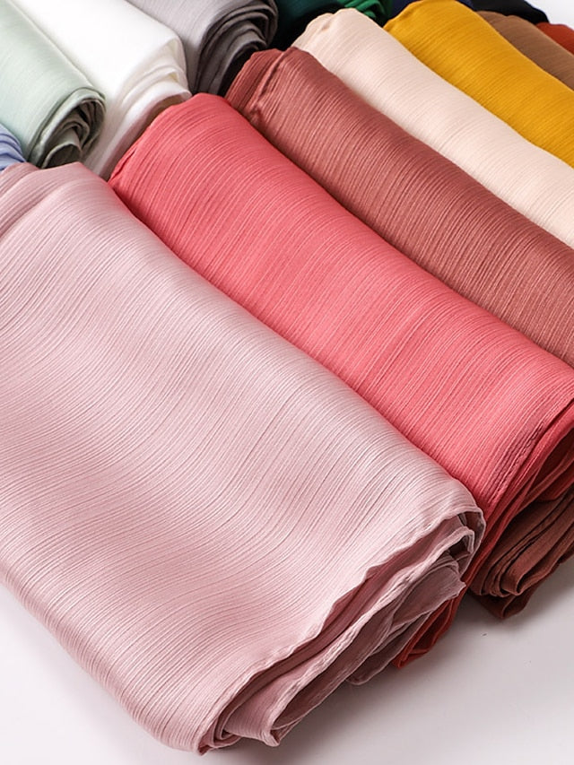 Muslim Scarf Crinkled Shawl Women Abaya Solid Hijab Ramadan Hijabs For Woman Abayas Dress Turban Instant Scarf for Women