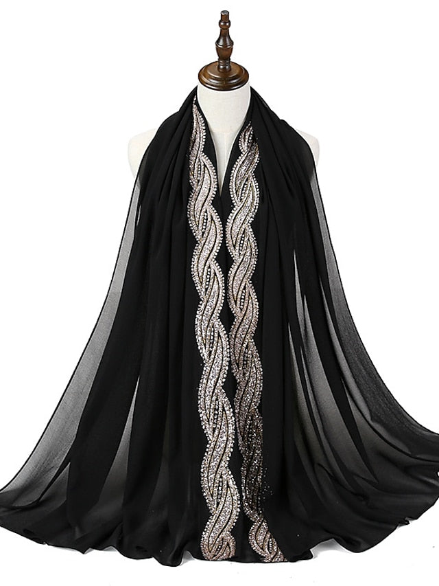 New Muslim Chiffon Hijab for Women Scarf with Sequins Femme Islam Glitter Headscarf Islamic Hijab Shawls Wraps for Women