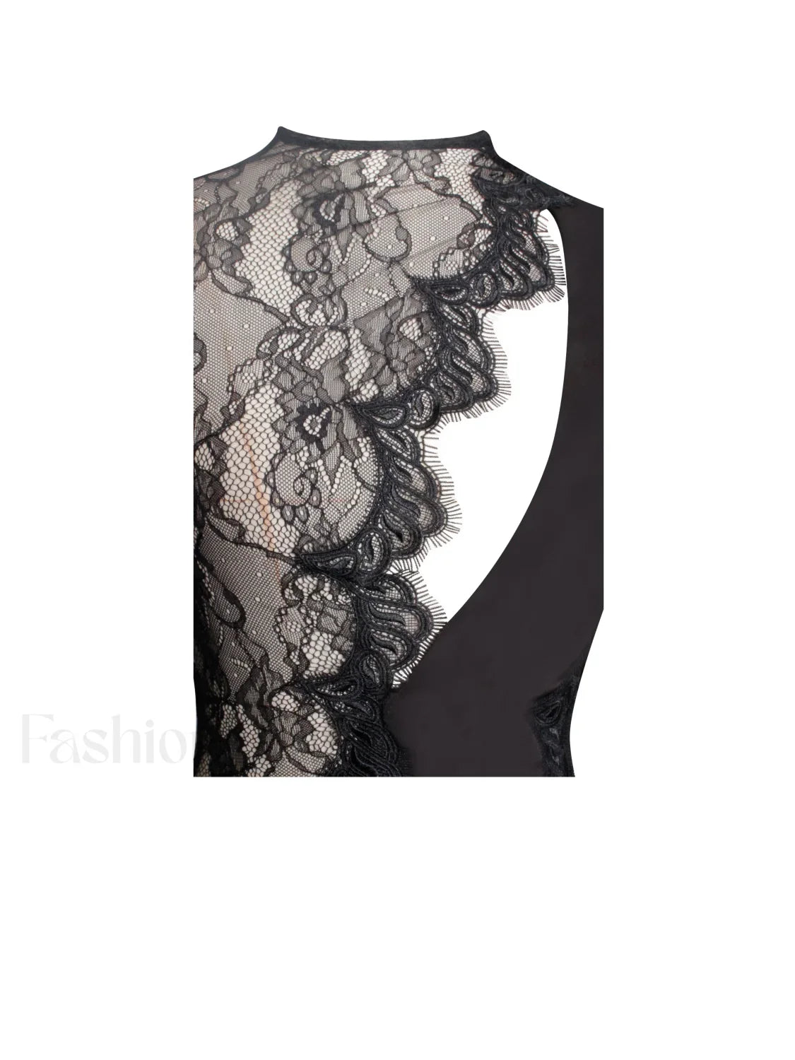 Weslyn Black Satin Charming Lace High Slit Dress