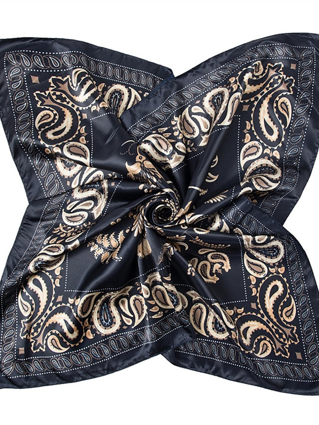 Printing Scarf Headwraps For Women Vintage Four Seasons Hair Scarve 90*90cm Square Hijab Foulard Bandana Femme Headscarf for Women