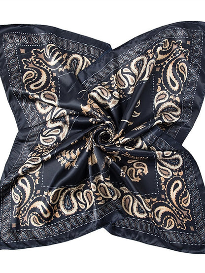 Printing Scarf Headwraps For Women Vintage Four Seasons Hair Scarve 90*90cm Square Hijab Foulard Bandana Femme Headscarf for Women