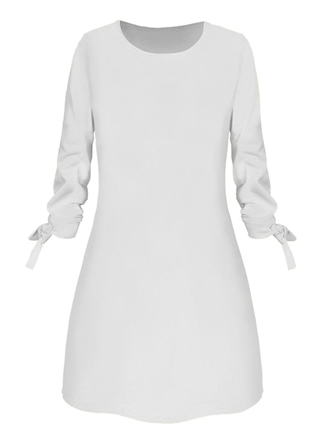 A Line Dress Mini Dress Black White Yellow Long Sleeve Pure Color Patchwork Summer Spring Crew Neck Casual Winter Dress Fall Dress  S M L XL XXL 3XL 4XL for Women