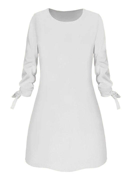 A Line Dress Mini Dress Black White Yellow Long Sleeve Pure Color Patchwork Summer Spring Crew Neck Casual Winter Dress Fall Dress  S M L XL XXL 3XL 4XL for Women