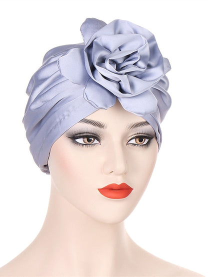 Big Flower Muslim Women Turban Satin Head Wrap Hijab Sleep Night Hat Hair Care Cap Indian Elastic Beanie Ladies Hair Loss Headwear for Women