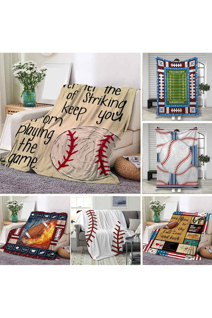 White Striped Sports Print Fleece Blanket - Cozy Baseball & Rugby Design