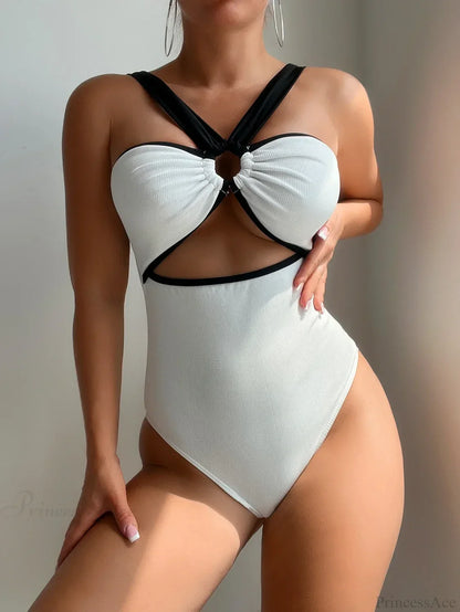 White Black Patchwork Metal Ring One Piece