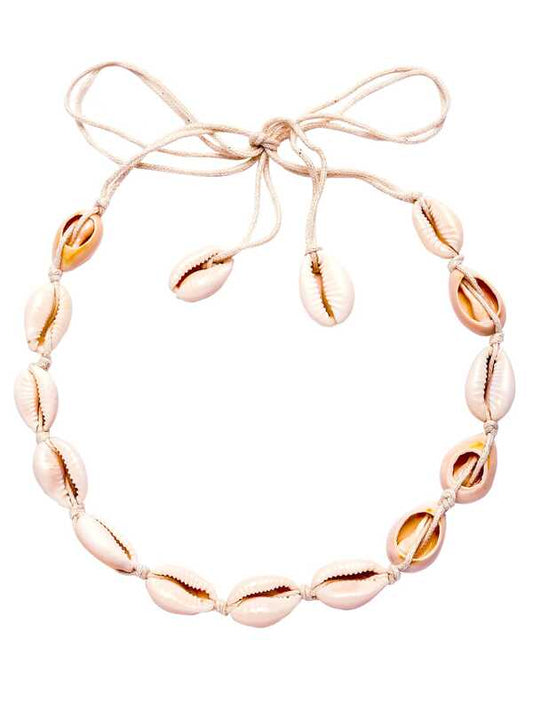 White Cowrie Shell Braided Choker Necklace for Women