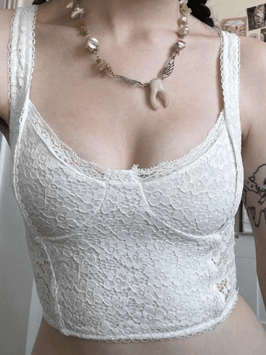 White Lace Cropped Tank Top