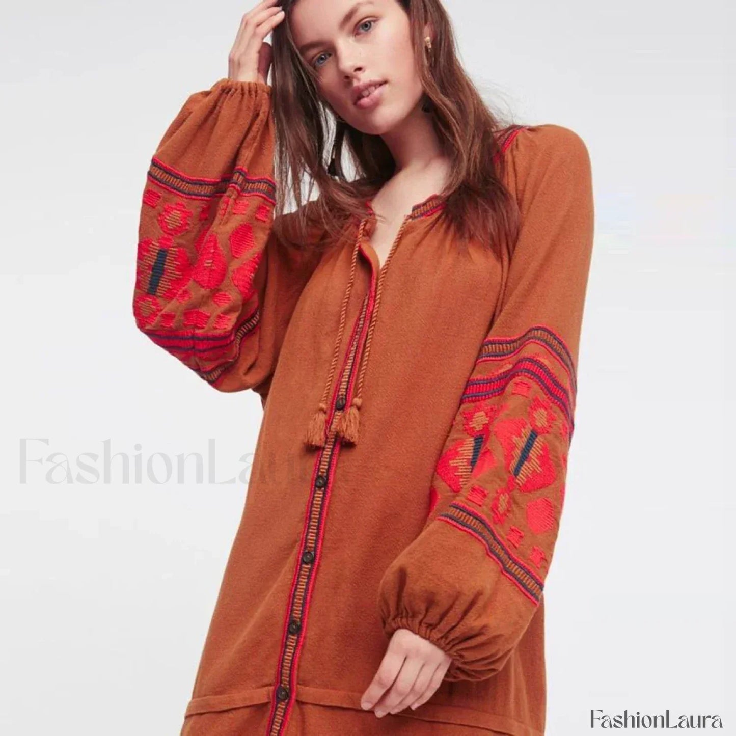 White Puff Sleeve Boho Dress
