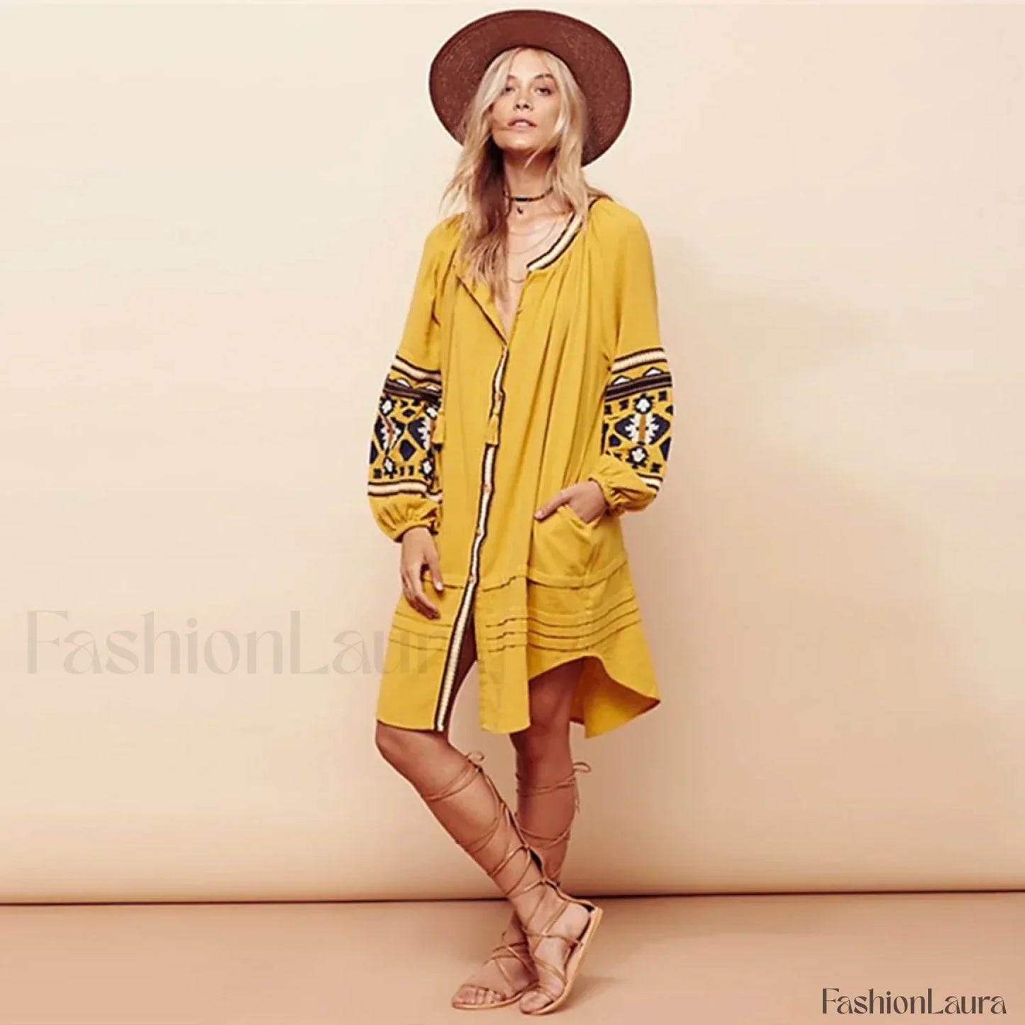 White Puff Sleeve Boho Dress