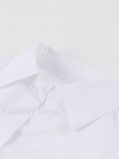 White Ruched Cropped Long Sleeve Blouse