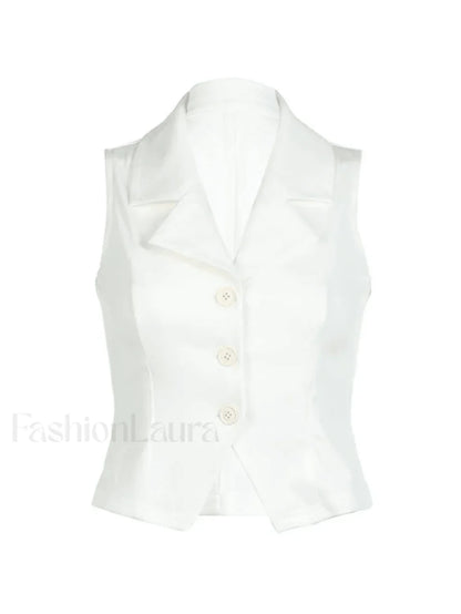 White Sleeveless Button Front Blouse