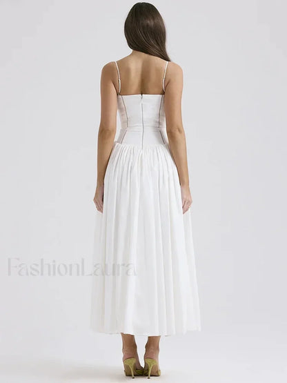 White Spaghetti-Strap Midi Dress