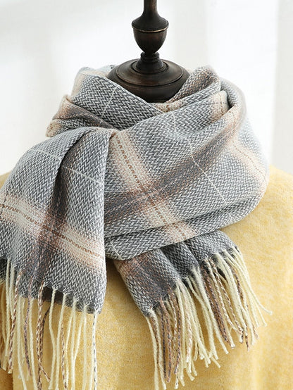 Winter New Plaid Scarves Knit Mix Color Long Tassel Shawl Wraps  Ponchos Cape Scarves Thicken Warm Soft Female Scarf for Women
