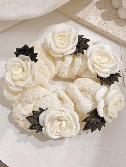 cream painting~super fairy ins large intestine hair ring head rope female sen tied hair elastic band korea elegant flower leather case for Women