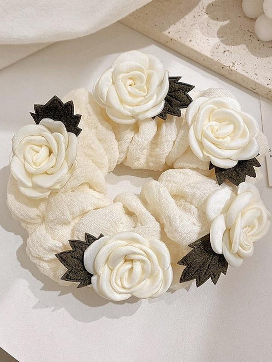 cream painting~super fairy ins large intestine hair ring head rope female sen tied hair elastic band korea elegant flower leather case for Women