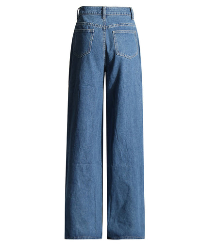 High Waisted Printed Cutout Wide Leg Jeans