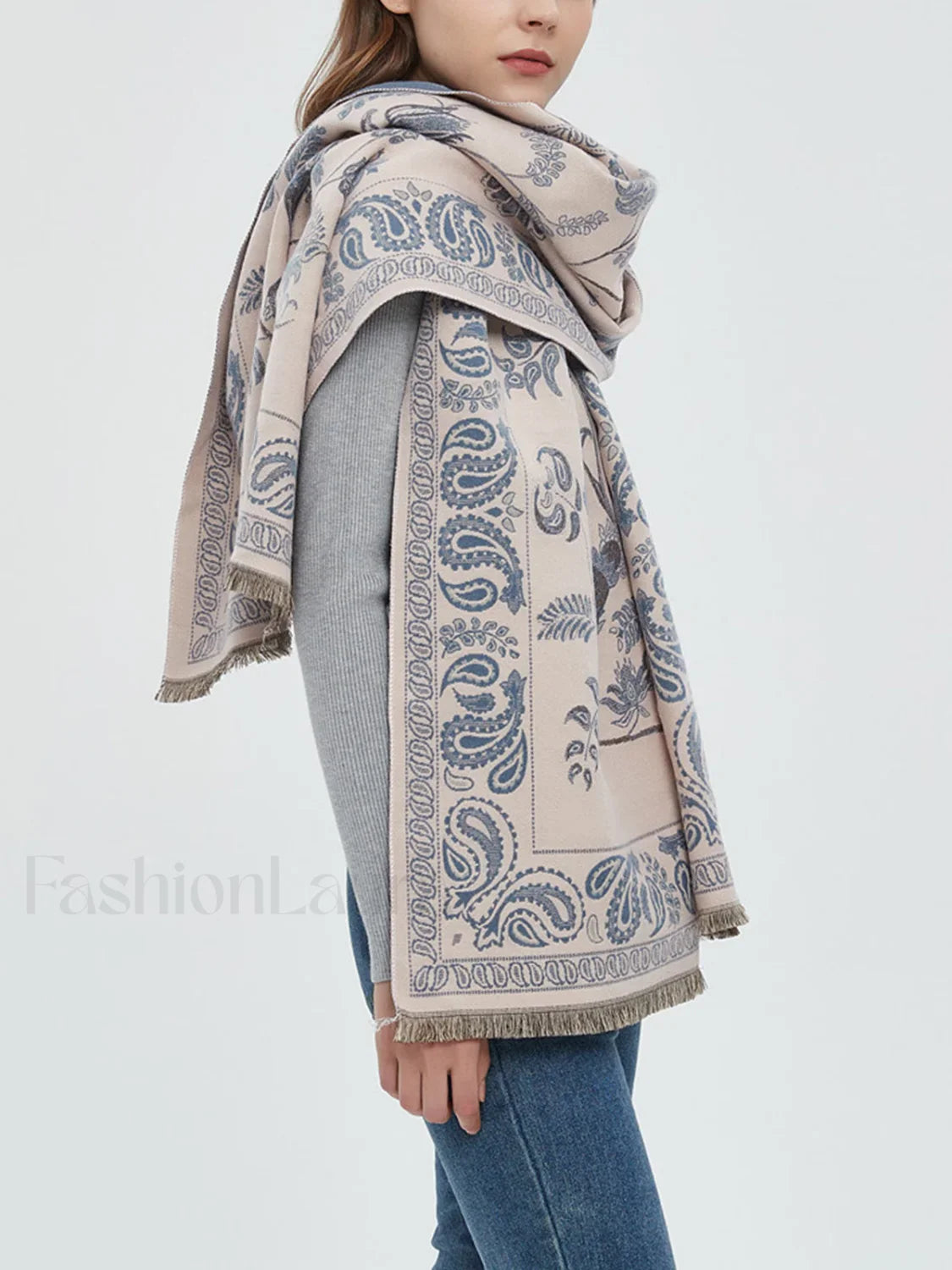 Winter Warm Toile Trendy De Jouy Tassel Scarf