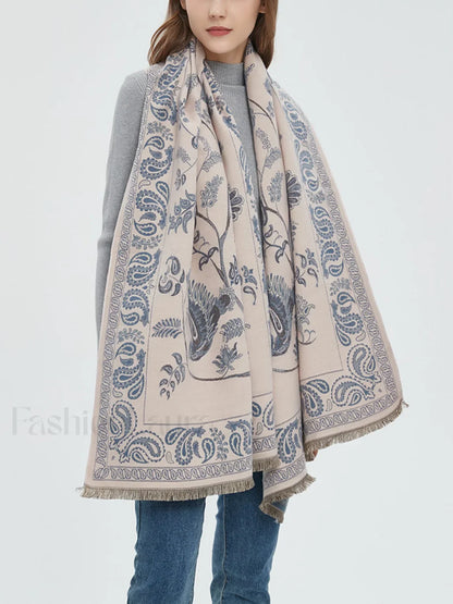 Winter Warm Toile Trendy De Jouy Tassel Scarf