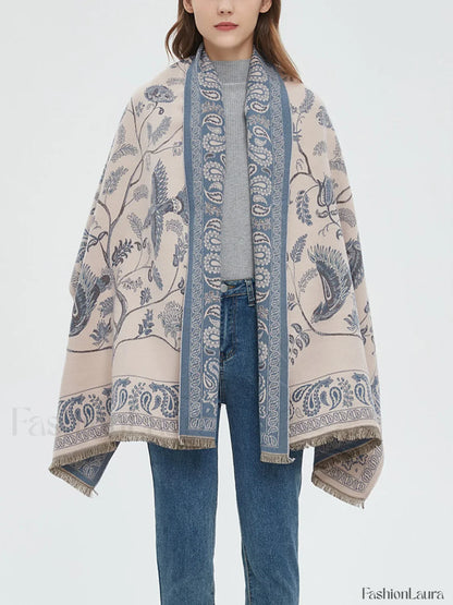 Winter Warm Toile Trendy De Jouy Tassel Scarf