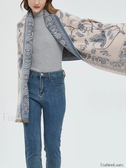 Winter Warm Toile Trendy De Jouy Tassel Scarf