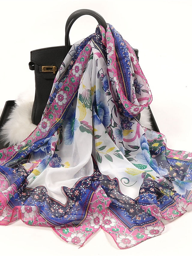 Floral Summer Women Travel Scarf Chiffon Georgette Bandana Female Elegant Shawl Hijab Hairscarves Holiday Thin Scarf for Women