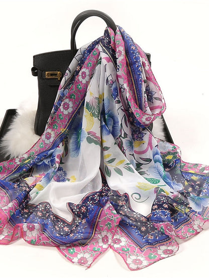 Floral Summer Women Travel Scarf Chiffon Georgette Bandana Female Elegant Shawl Hijab Hairscarves Holiday Thin Scarf for Women