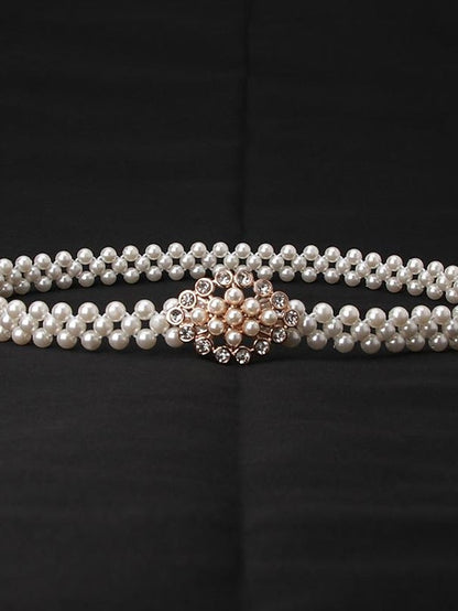 ladies pearl waist chain korean version rhinestone pearl decorative belt fashion sweet dress elastic belt women wholesale for Women