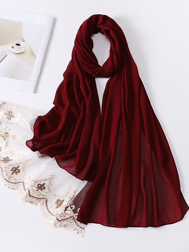 1pcs Lace Hijab For Women Bubble Chiffon Scarf Muslim Long Shawl Plain Turban HeadWraps Headband for Women