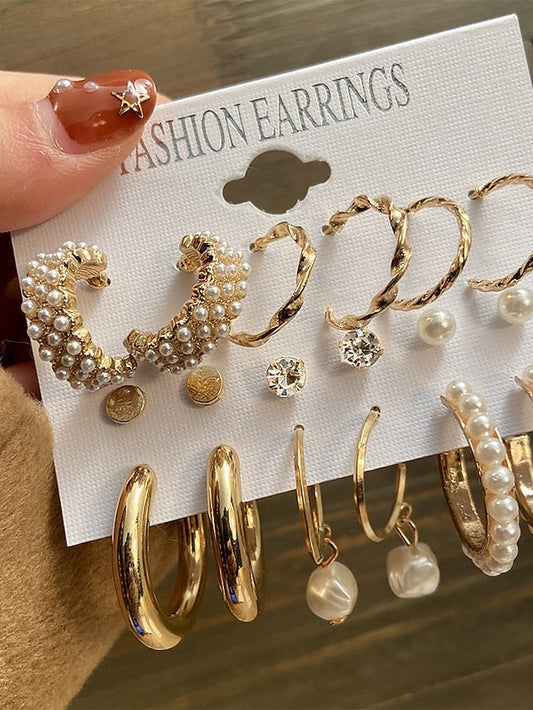 pearl ladies earrings creative french retro gold earring set 6 piece for Women