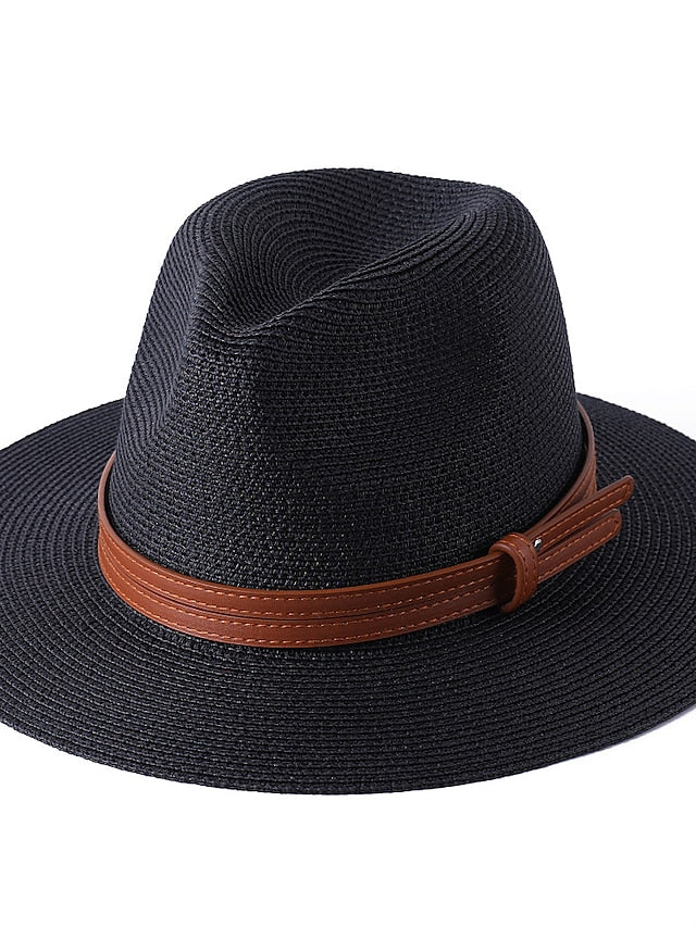 1pcs New Panama Soft Shaped Straw Hat Summer Women/Men Wide Brim Beach Sun Cap Uv Protection Fedora Hat Head Circumference 56-58cm for Women