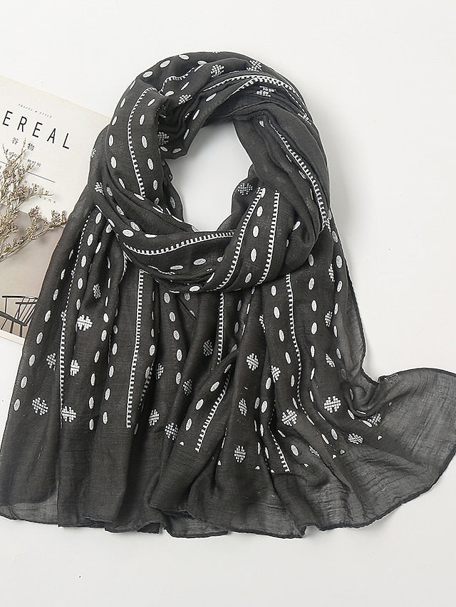 Women Fashion Solid Colors Scarf Print White Polka Dot Scarves Women Muslim Hijab Long Shawl Arab Turban 185*85cm for Women