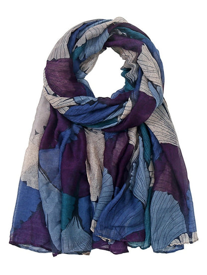 Retro Plant Print Scarves Women Ginkgo Leaf Printing Shawl And Wraps Laday Foulard Flower Hijab Long Style Scarf for Women