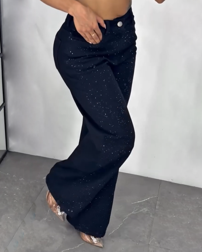 Decorated High-Waist Straight-Leg Pants (Pre-Sale)