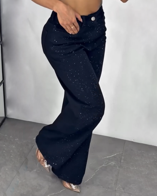 Decorated High-Waist Straight-Leg Pants (Pre-Sale)