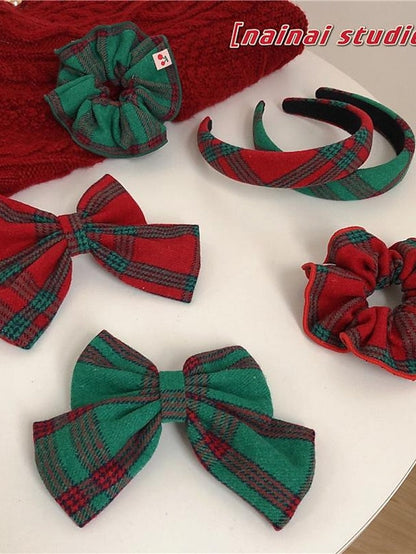 1PC Girls' Headbands Scrunchie For Christmas Fabric Green bow Red bow Red headband for Women