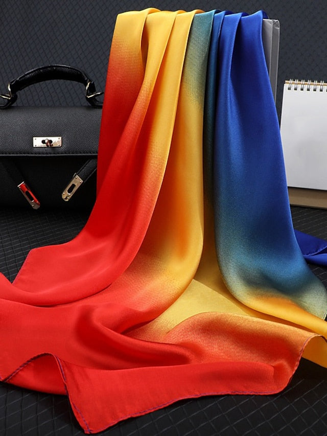 Gradient Color 70*70cm Scarf Hijab Women Square Wrap Shawl Head Neck Cover Plain Hair Tie Band Beach Hijab Female Foulard for Women