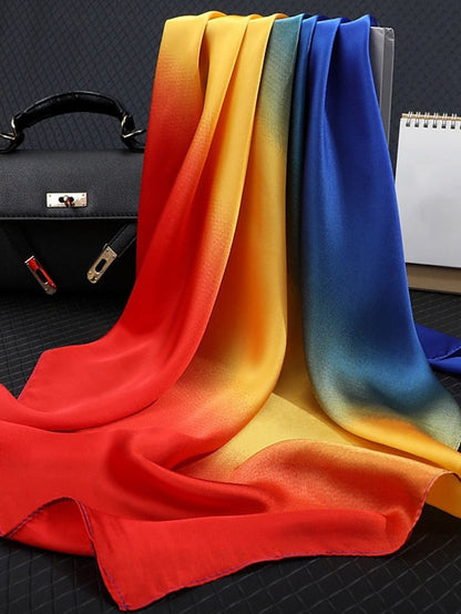 Gradient Color 70*70cm Scarf Hijab Women Square Wrap Shawl Head Neck Cover Plain Hair Tie Band Beach Hijab Female Foulard for Women