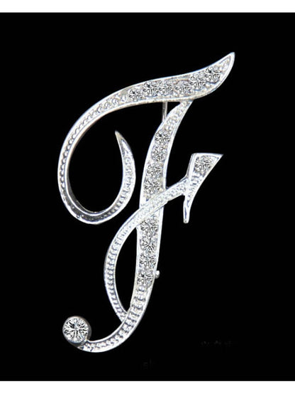 letter brooch pins initial rhinestone brooch for women crafts silvery m for Women