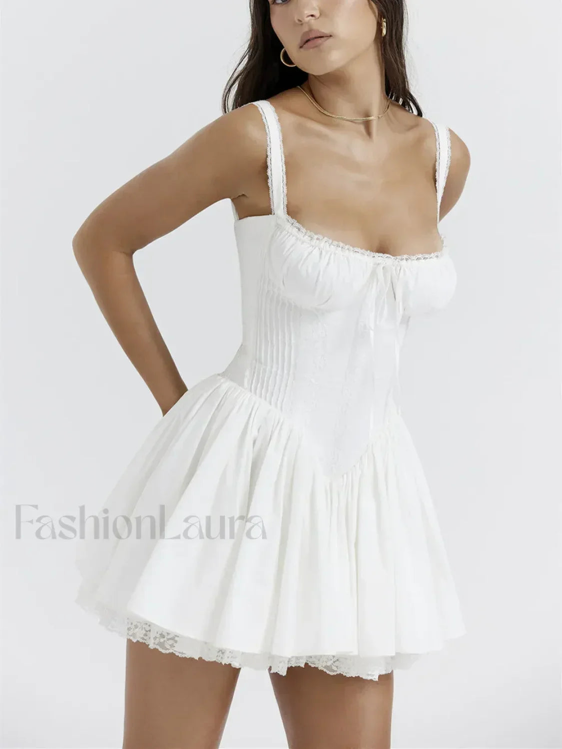 Women Summer Flowy Square Neck Tie-Up Tank Casual A-Line Dress
