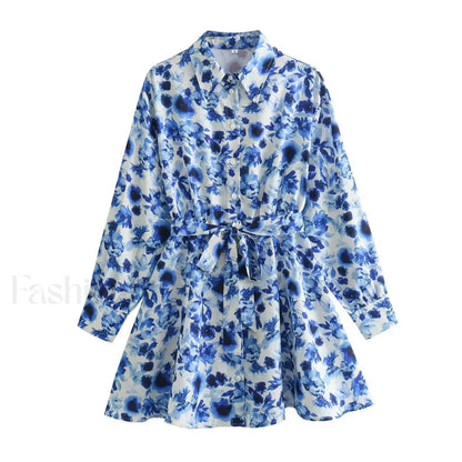 Women's 2024 Summer New Leisure Vacation Style Waist Lace up Shirt Short Skirt Mini Dress