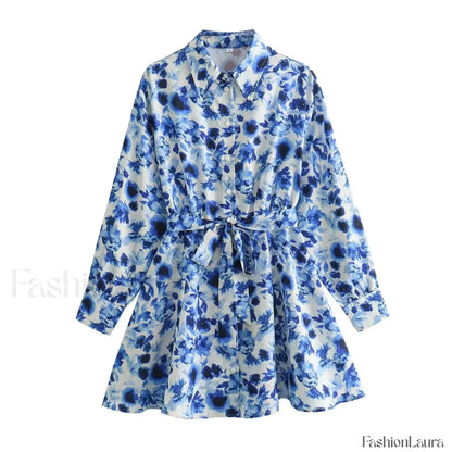Women's 2024 Summer New Leisure Vacation Style Waist Lace up Shirt Short Skirt Mini Dress