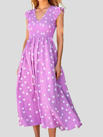 Polka Dot Print V-Neck Short Sleeve Dress