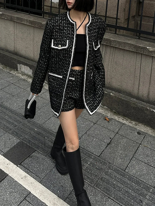 Wool-blend Tweed Graceful Contrast Trim Jacket
