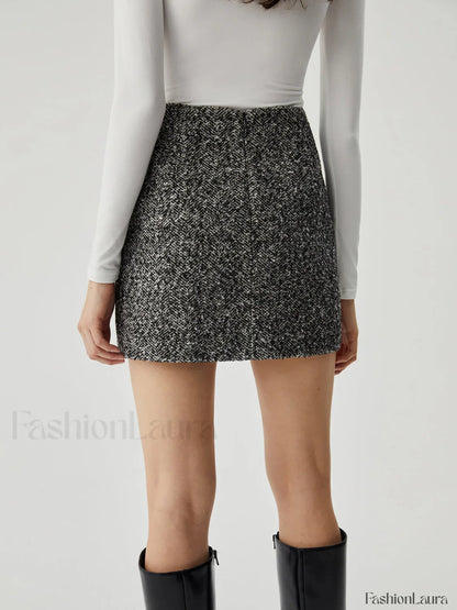 Wool-blend Zip Graceful Mini Skirt