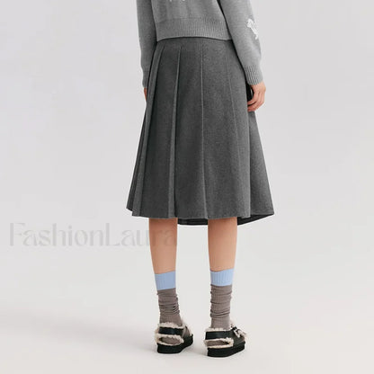 Woolen Pleated A-Line Skirt