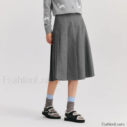 Woolen Pleated A-Line Skirt
