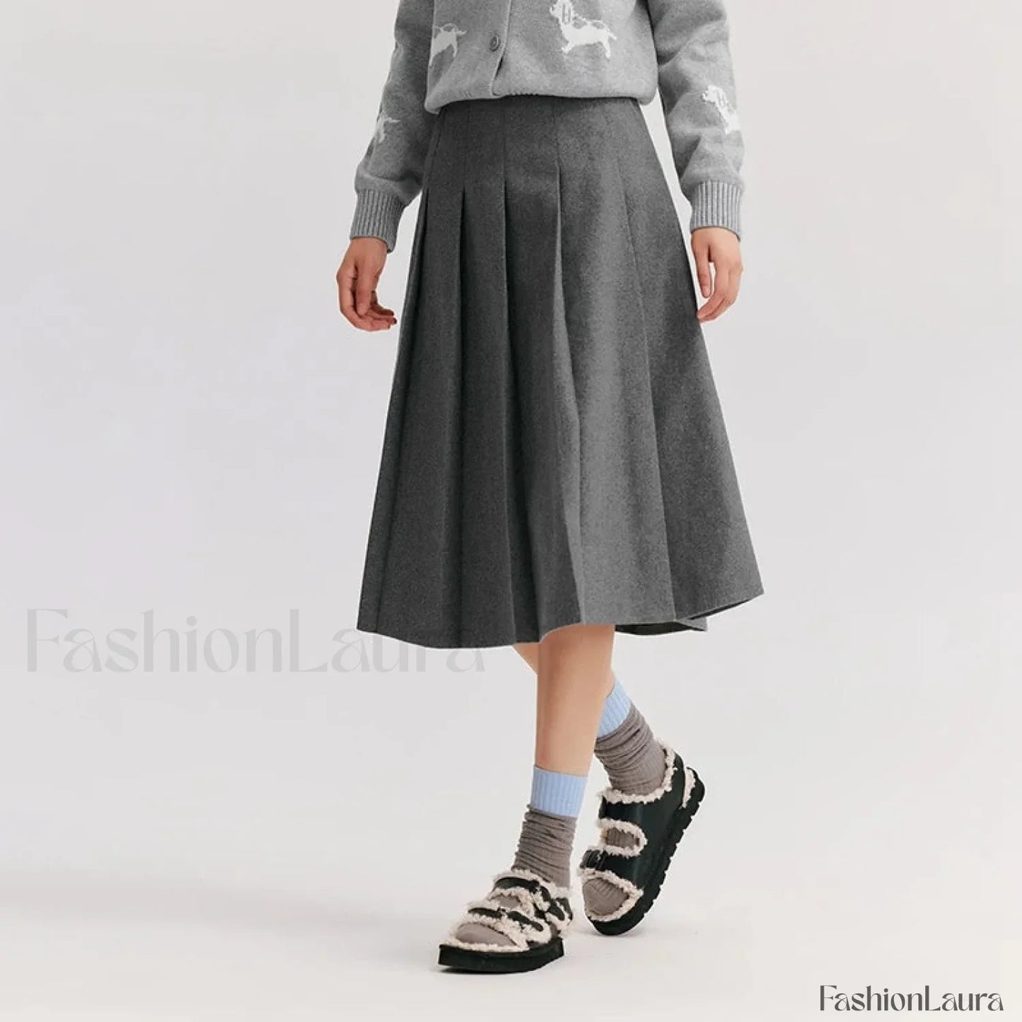 Woolen Pleated A-Line Skirt